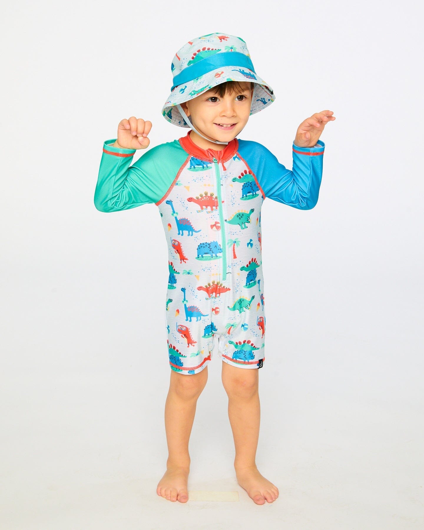 Recycled Polyester Beach Hat Blue Baby Dinosaur Print - Image 2