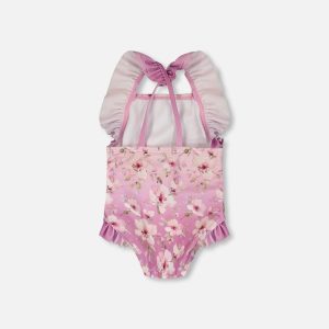 Baby And Toddler One-Piece Swimsuit Purple Flower Print - Image 3