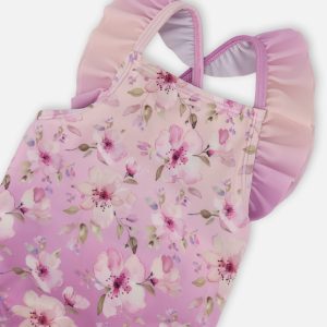 Baby And Toddler One-Piece Swimsuit Purple Flower Print - Image 4