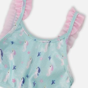 Two-Piece Swimsuit Blue Seahorse Print - Image 4