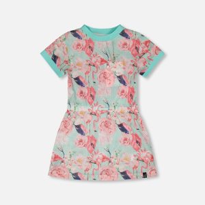 Mesh Beach Dress Blue Flamingo Print
