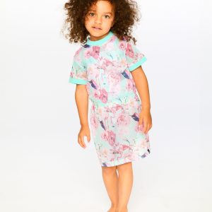 Mesh Beach Dress Blue Flamingo Print - Image 3