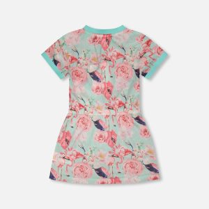 Mesh Beach Dress Blue Flamingo Print - Image 4
