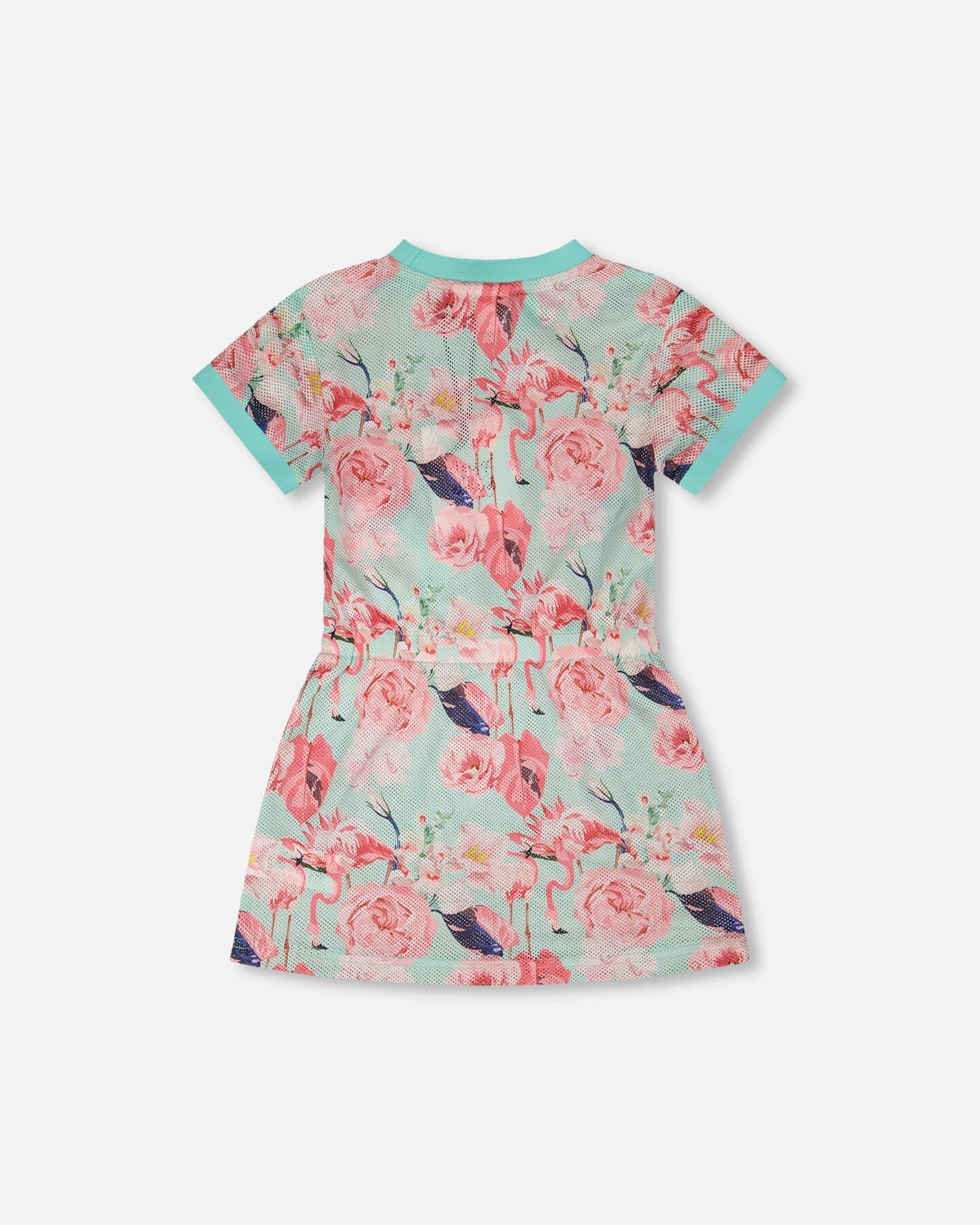 Mesh Beach Dress Blue Flamingo Print - Image 4