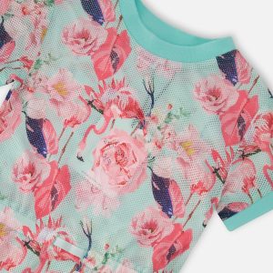 Mesh Beach Dress Blue Flamingo Print - Image 5