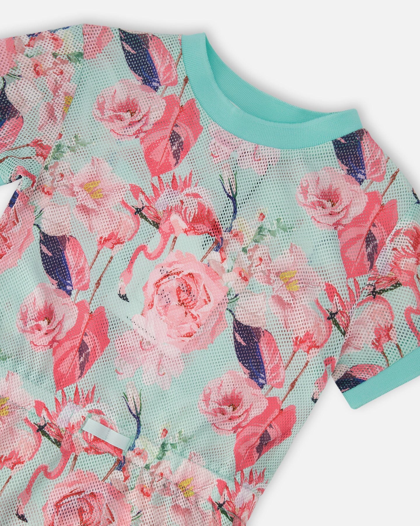 Mesh Beach Dress Blue Flamingo Print - Image 5