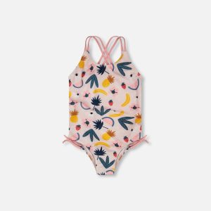 One-Piece Swimsuit Pink Printed Fruits
