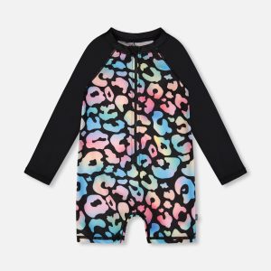 One-Piece Long Sleeve Rashguard Black Leopard Print - Image 6