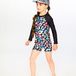 Alternative view of One-Piece Long Sleeve Rashguard Black Leopard Print