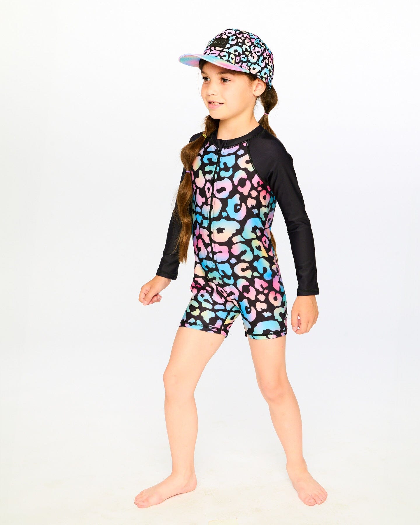 One-Piece Long Sleeve Rashguard Black Leopard Print - Image 2