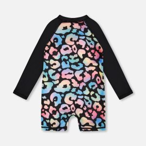 One-Piece Long Sleeve Rashguard Black Leopard Print - Image 3
