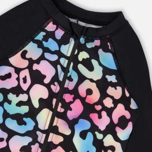 One-Piece Long Sleeve Rashguard Black Leopard Print - Image 4