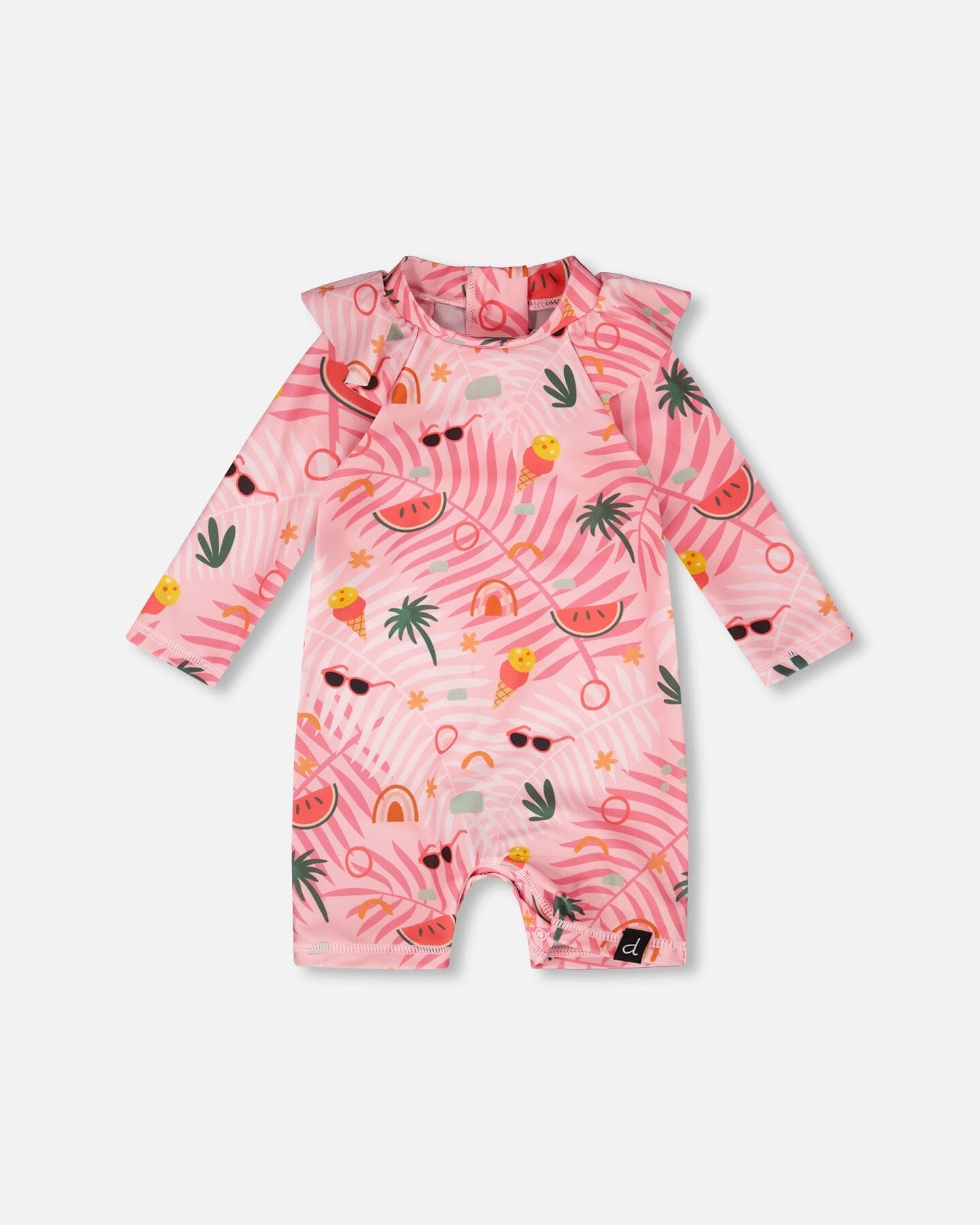Baby And Toddler One-Piece Long Sleeve Rashguard Pink Beach Print - Image 6