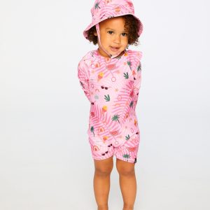 Baby And Toddler One-Piece Long Sleeve Rashguard Pink Beach Print - Image 4