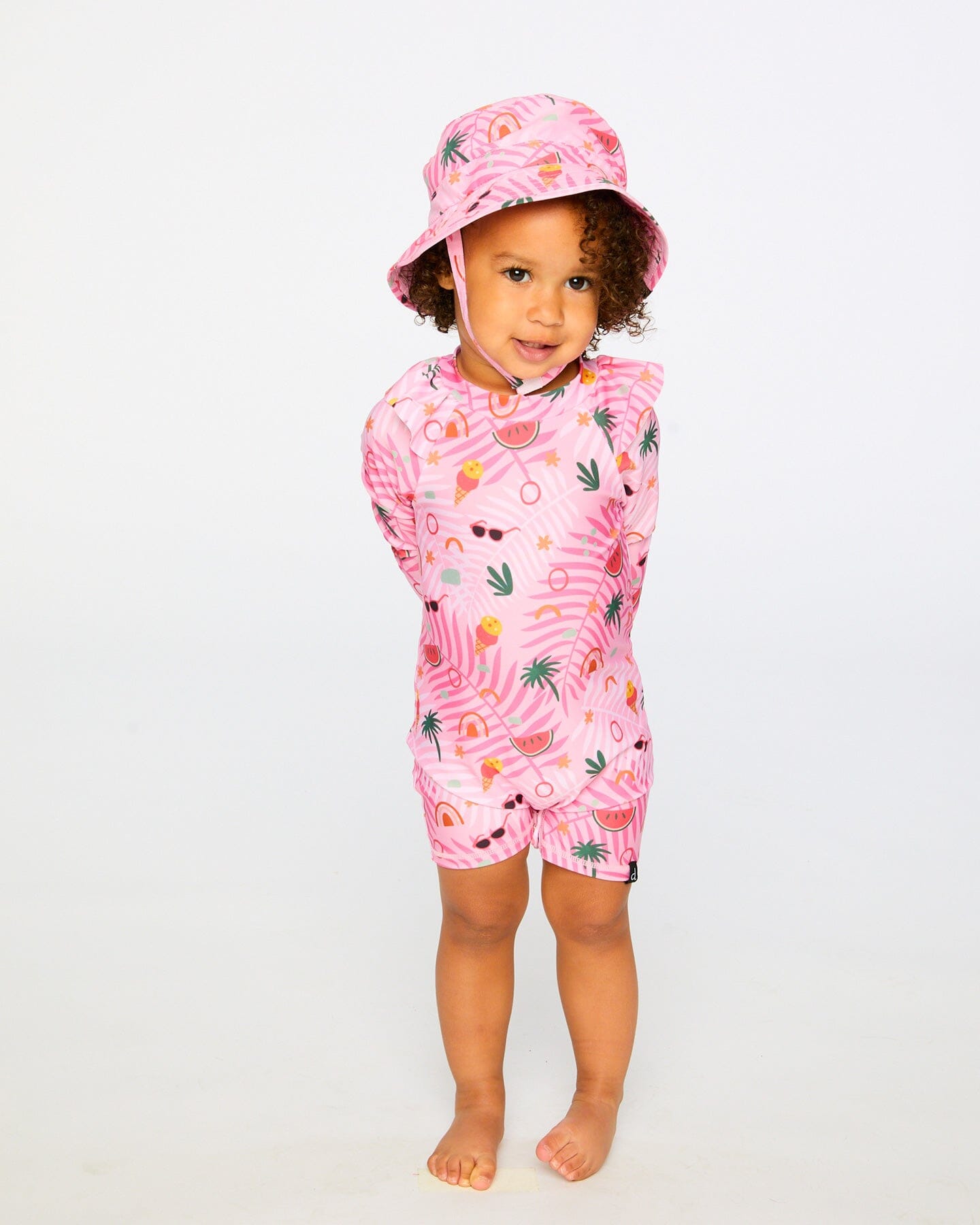 Baby And Toddler One-Piece Long Sleeve Rashguard Pink Beach Print - Image 4