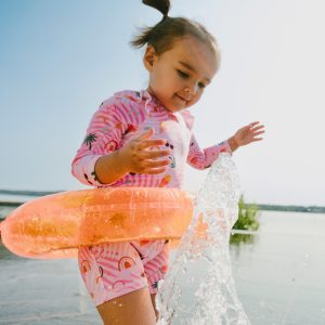 Alternative view of Baby And Toddler One-Piece Long Sleeve Rashguard Pink Beach Print