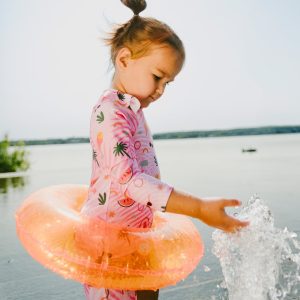 Baby And Toddler One-Piece Long Sleeve Rashguard Pink Beach Print - Image 3