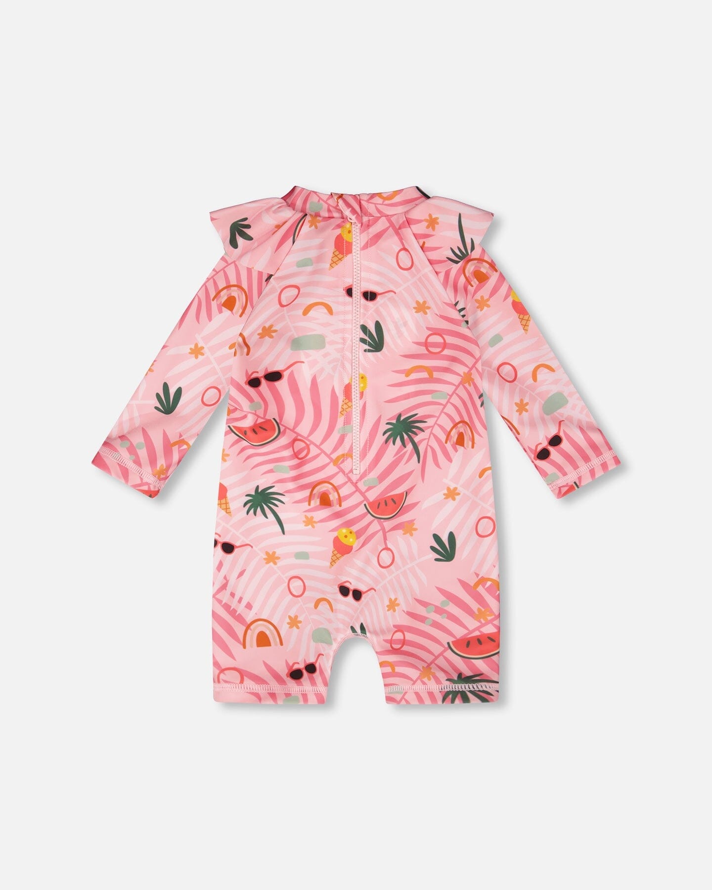 Baby And Toddler One-Piece Long Sleeve Rashguard Pink Beach Print - Image 5