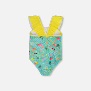 One-Piece Swimsuit Green Beach Print - Image 3