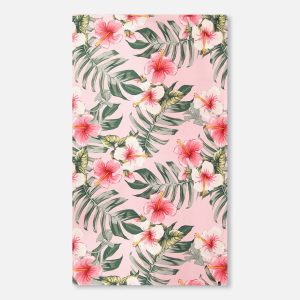 Beach Towel Pink Hibiscus Print