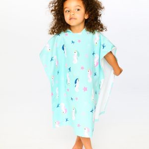 Hooded Beach Towel Blue Seahorse Print - Image 3
