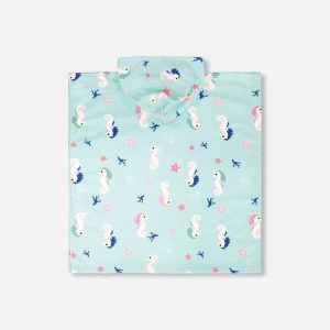 Hooded Beach Towel Blue Seahorse Print - Image 4