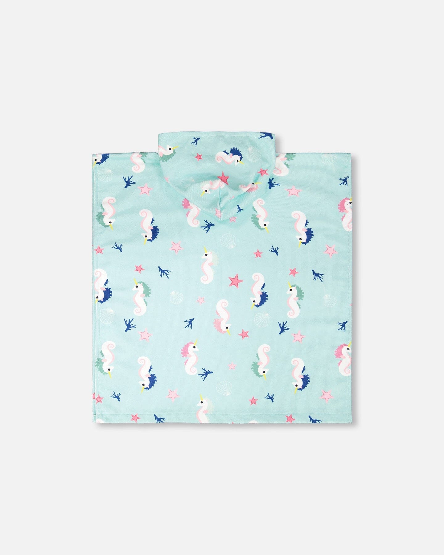 Hooded Beach Towel Blue Seahorse Print - Image 4