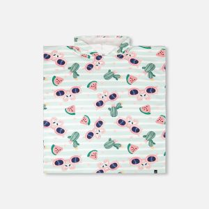 Hooded Beach Towel Blue Flamingo And Cactus Print