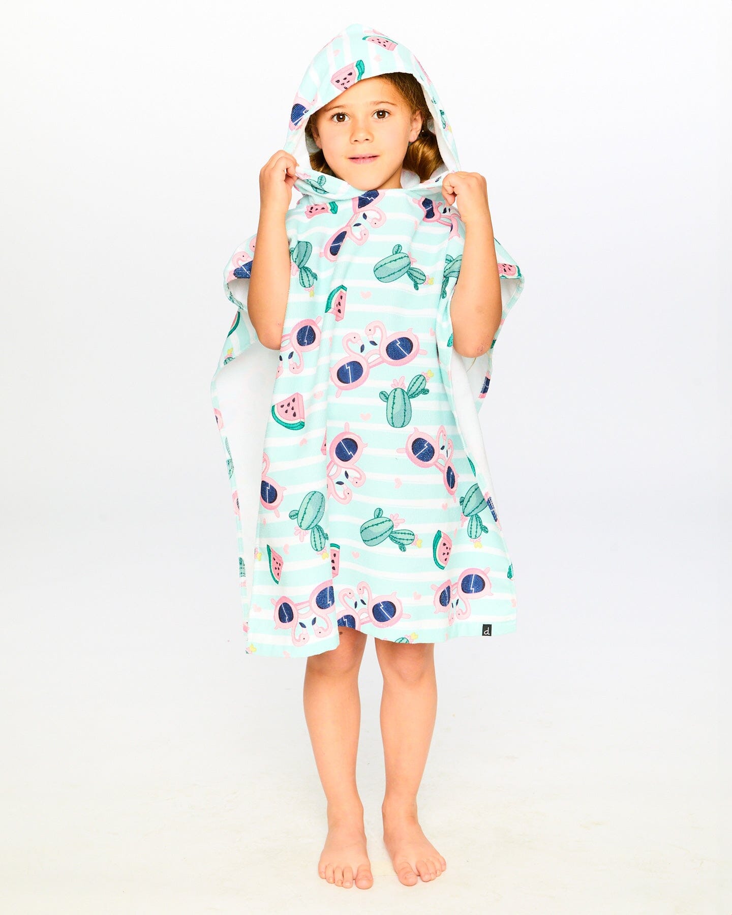 Hooded Beach Towel Blue Flamingo And Cactus Print - Image 2