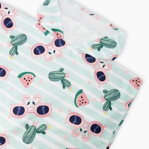 Hooded Beach Towel Blue Flamingo And Cactus Print - Image 4