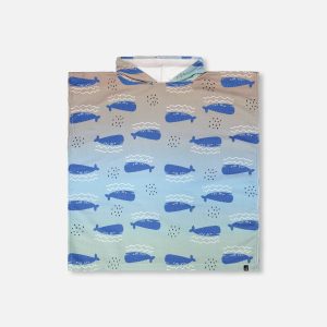 Hooded Beach Towel Blue Whale Print