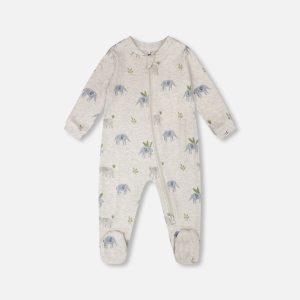 Organic Cotton Baby One-Piece Pyjama Grey Elephant Print - Image 4