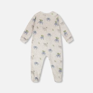 Organic Cotton Baby One-Piece Pyjama Grey Elephant Print - Image 2