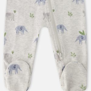 Organic Cotton Baby One-Piece Pyjama Grey Elephant Print - Image 3
