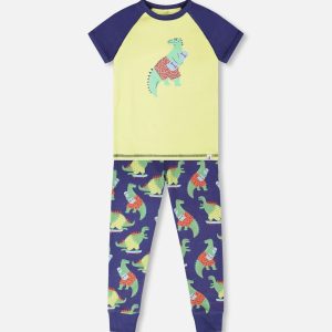 Organic Cotton Two-Piece Pyjama Set Blue Dino Print