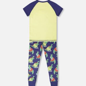 Organic Cotton Two-Piece Pyjama Set Blue Dino Print - Image 3