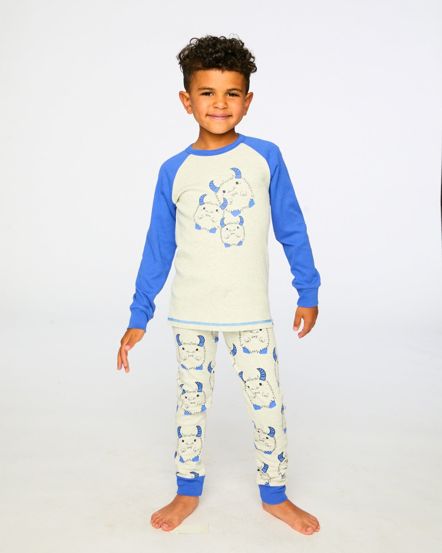 Organic Cotton Two-Piece Pyjama Set Grey Mix Monster Print - Image 2