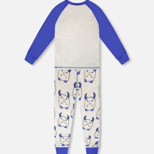 Organic Cotton Two-Piece Pyjama Set Grey Mix Monster Print - Image 3