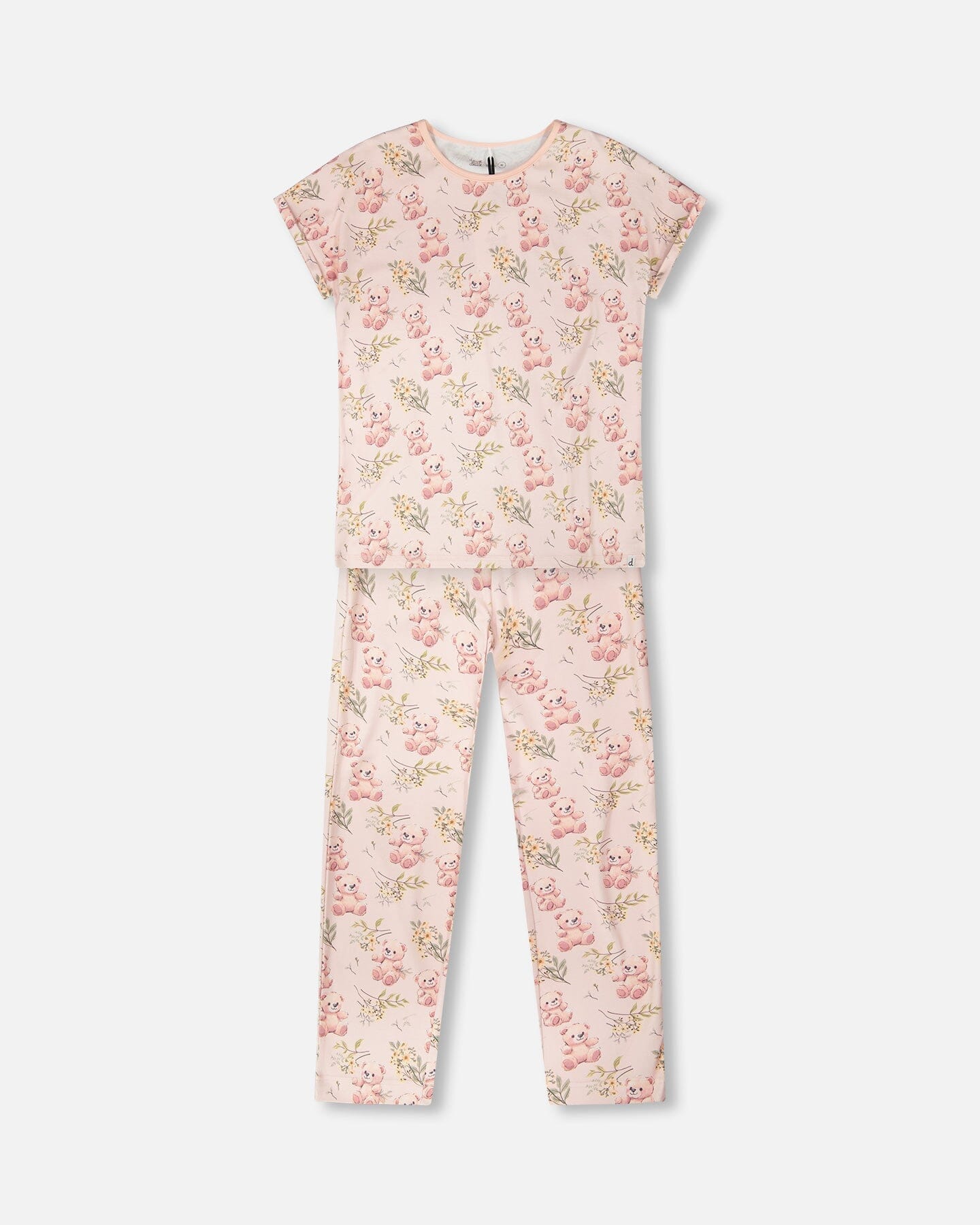 Organic Cotton Women Two-Piece Pyjama Set Pale Pink Bear Print - Image 5
