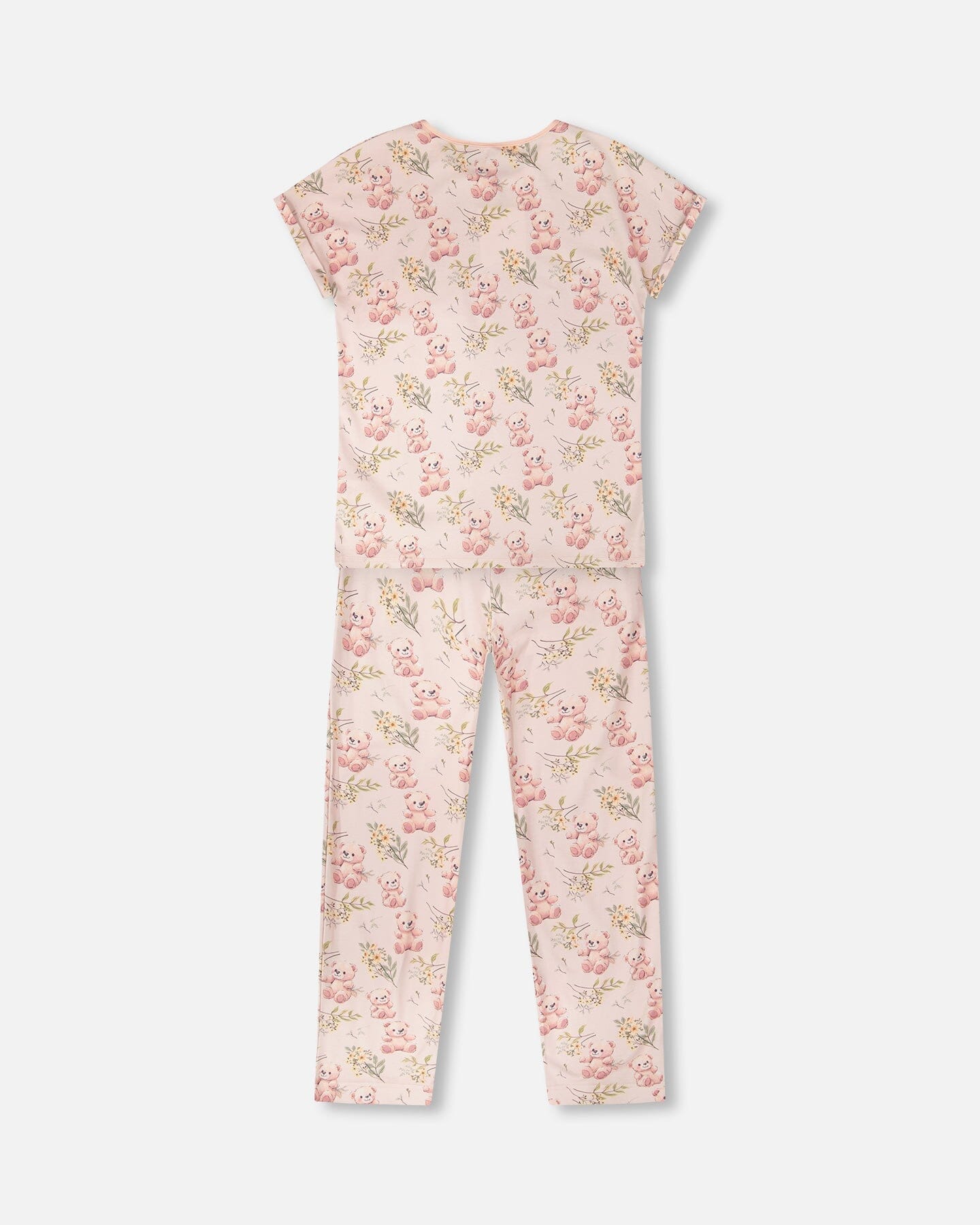 Organic Cotton Women Two-Piece Pyjama Set Pale Pink Bear Print - Image 2