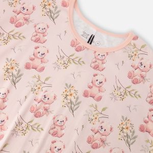 Organic Cotton Women Two-Piece Pyjama Set Pale Pink Bear Print - Image 3