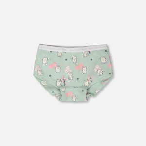 Organic Cotton Boyshort Panty Green Kitten Print
