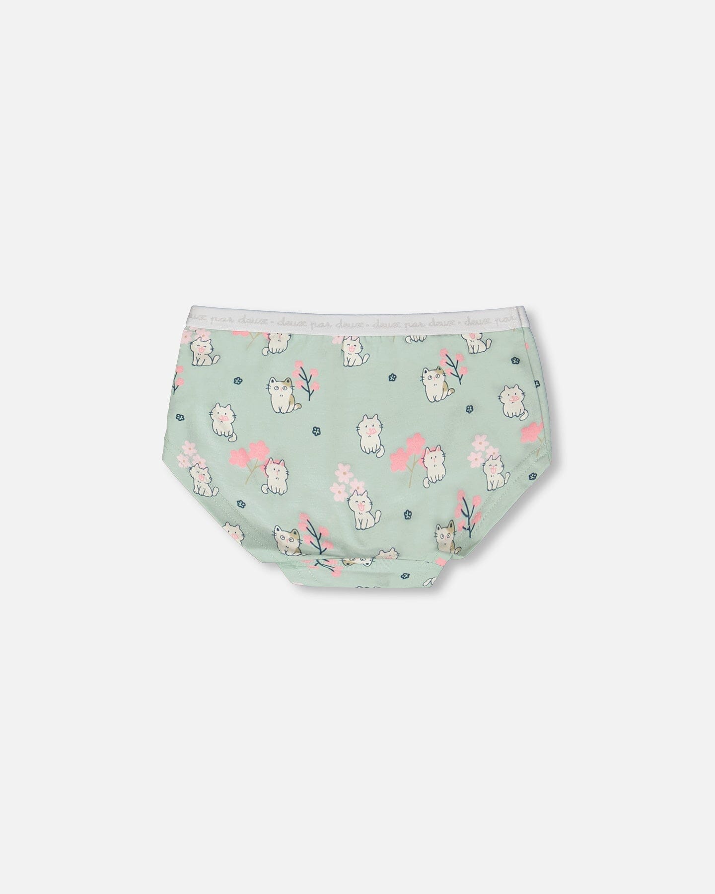 Organic Cotton Boyshort Panty Green Kitten Print - Image 2