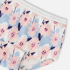 Organic Cotton Boyshort Panty Blue Smiling Flower Print - Image 3