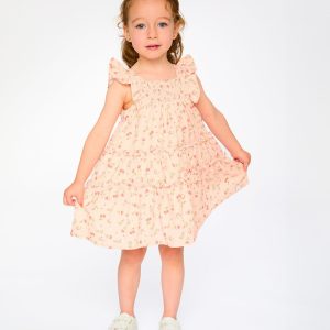 Multi-Tiered Dress With Smocking Pink Printed Flowers - Image 2