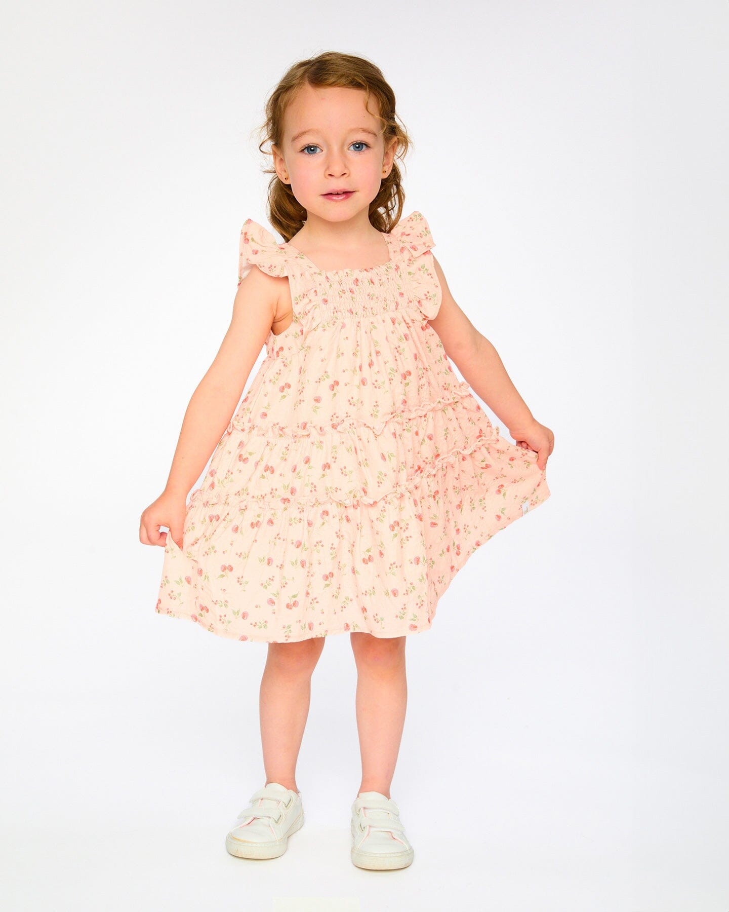 Multi-Tiered Dress With Smocking Pink Printed Flowers - Image 2
