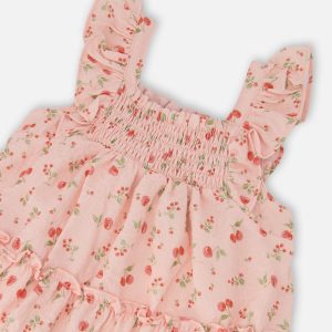 Multi-Tiered Dress With Smocking Pink Printed Flowers - Image 4