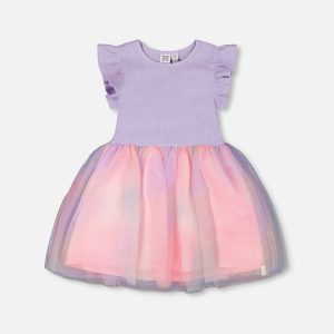 Bi-Material Mesh Dress Lilac