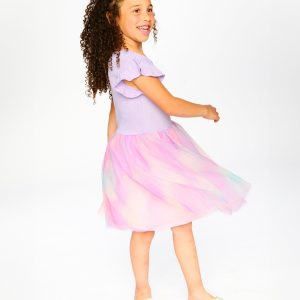 Alternative view of Bi-Material Mesh Dress Lilac