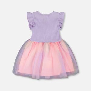 Bi-Material Mesh Dress Lilac - Image 3